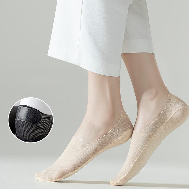 Summer Thin Boat Socks for Women, Solid Color, Versatile, Mesh Breathable, Shallow Mouth, Invisible Socks, Silicone Anti-drop, 100 Cotton Short Tube