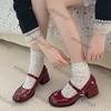 Fashion Women Red High Heels Mary Jane Shoes Female 2025 Spring New Round Toe Chunky Platform Pumps Woman Pu Leather Gothic Single Shoes