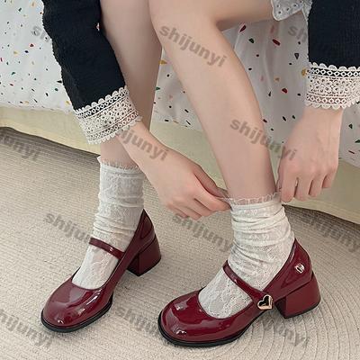 Moda Mujer Rojo Tacones Altos Zapatos Mary Jane Femenino 2025 Primavera Nuevo Punta Redonda Plataforma Gruesa Zapatos de Salón Mujer Cuero PU Gótico Zapatos Individuales