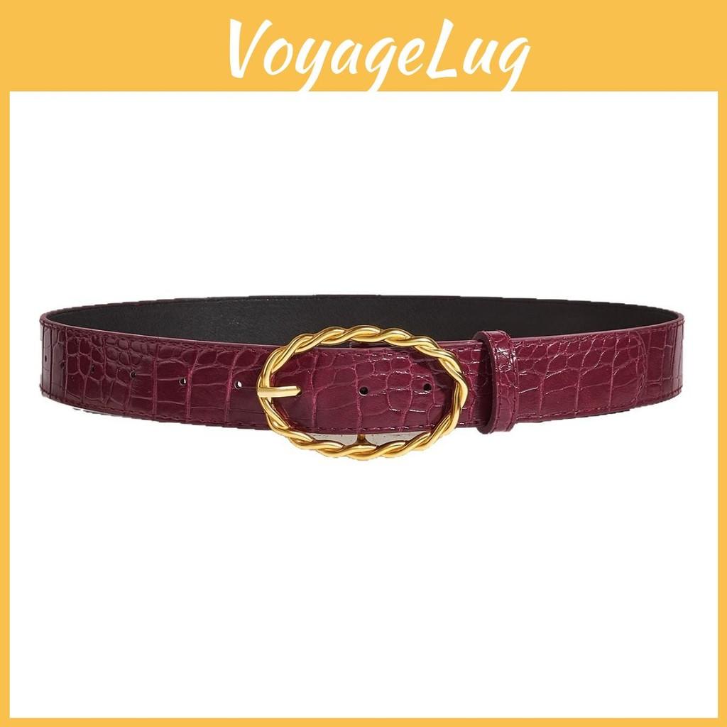 Womens Grain Stone Pu Leather Belt With Twists Oval Metal Buckle Everyday For