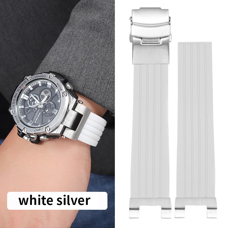 Modified Silicone Strap for Casio GSHOCK GST-B100 GST-S130/W300/400G/W110/S120 Diving Sport Wristband with Stainless Steel Adapt