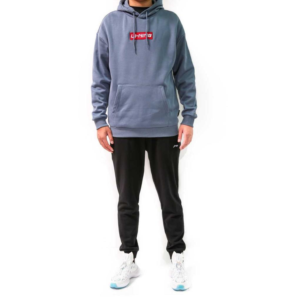 Li Ning Logo Embroidered Casual Hooded Pullover Fleece Sweatshirt Unisex sweatshirt Firestone-Blue AWDR615-2