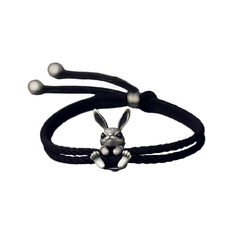 

Handmade Rope Bracelet with Rabbit Charm for Men and Women Friendship Wristband Jewelry Wrist Accessories чорний