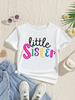 Girls Little Sister Colorful Letter Printed Short Sleeve T Shirt Casual Fashion Summer Daily Kid Tops