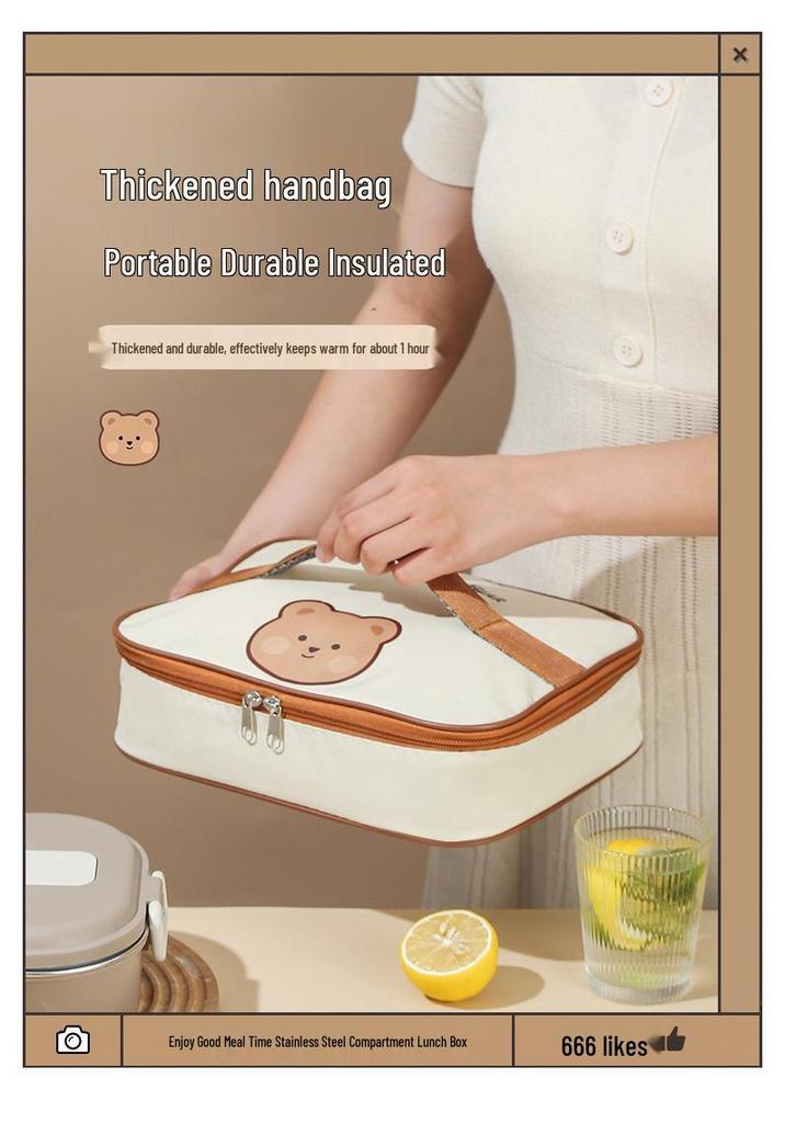 Bear Cartoon Bento Lunch Box - Microwave Safe, Insulated with Three or Four Compartments for Students and Office Workers