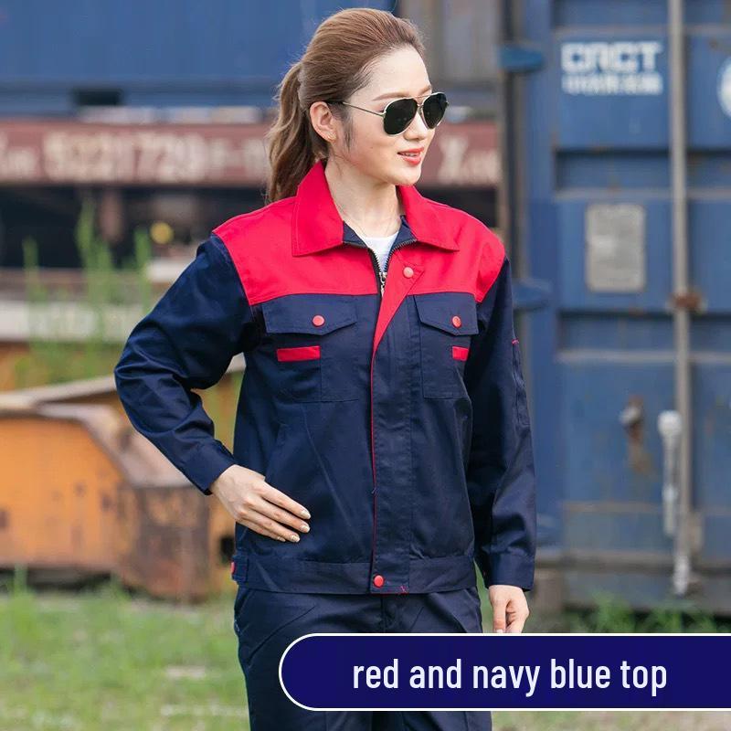 Frühling & Herbst Langarm Colorblock Arbeitskleidungsset: Unisex Flecken- & Verschleißfeste Uniform für Autoreparatur