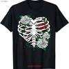 Skeleton Rib Cage With Flowers Halloween Xray Candy T Shirt Vintage Washed Casual Breathable Unisex Top For Everyday Wear