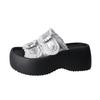 Fashion Platform Slippers Women Summer New Versatile Metal Buckle One Word Buckle Strap Casual Outside Wear Retro Fashion Cool Mopping