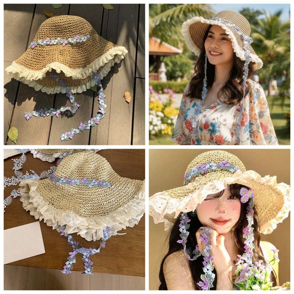 Breathable Big Brimmed Straw Hat Lightweight Woven Sun Cap Elegant Vacation Beach Cap  Carnival
