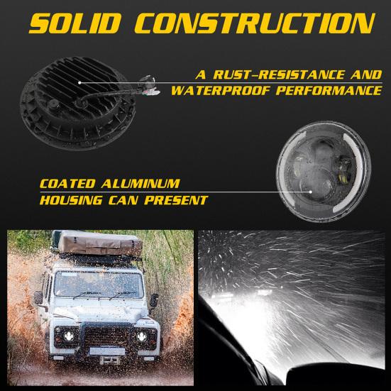 200W 7 Inches LED Headlights Halo Angle Eye Hi/Lo Beam DRL for Jeep Wrangler
