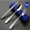 Travel Outdoor 3PC Stainless Steel Fork Spoon Chopsticks Cutlery Set Portable Camping Bag Picnic