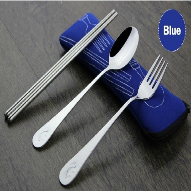 Travel Outdoor 3PC Stainless Steel Fork Spoon Chopsticks Cutlery Set Portable Camping Bag Picnic