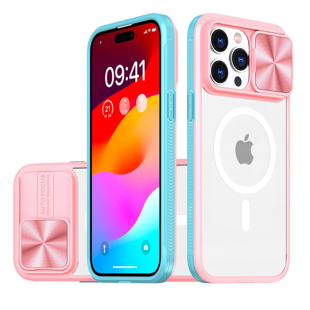For IPhone15ProMax Phone Case Lens Push Window Wireless Charging Magnetic Suction for Apple 15Plus Transparent Case