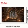 2D Vintage Gothic Library Window & Books Photo Booth Backdrop