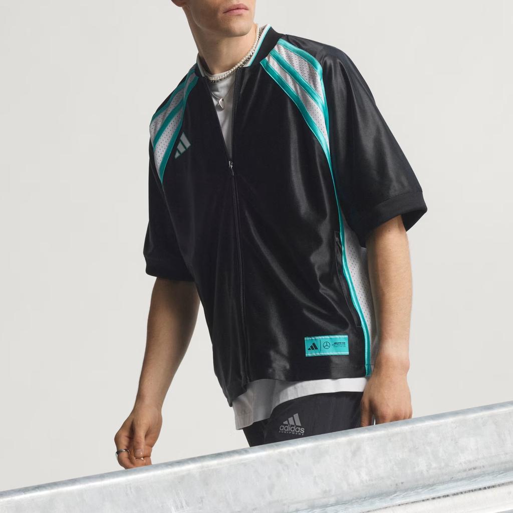 adidas Mercedes - Amg Fw25 Motorsport Petronas Formula One Team Las Vegas Knitted Loose Fit Zip Short Sleeve Baseball Shirt Men Tops KG4743
