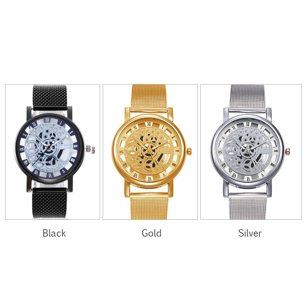 Fashion Metal Mesh Band Watch Men Vintage Hollow Quartz Watch Round Dial Wrist Watch