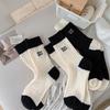 Black And White Wool Socks Season Thickened Warm Mid-Tube Stacked Socks Embroidered Letters Cashmere Confinement Socks Long Tube