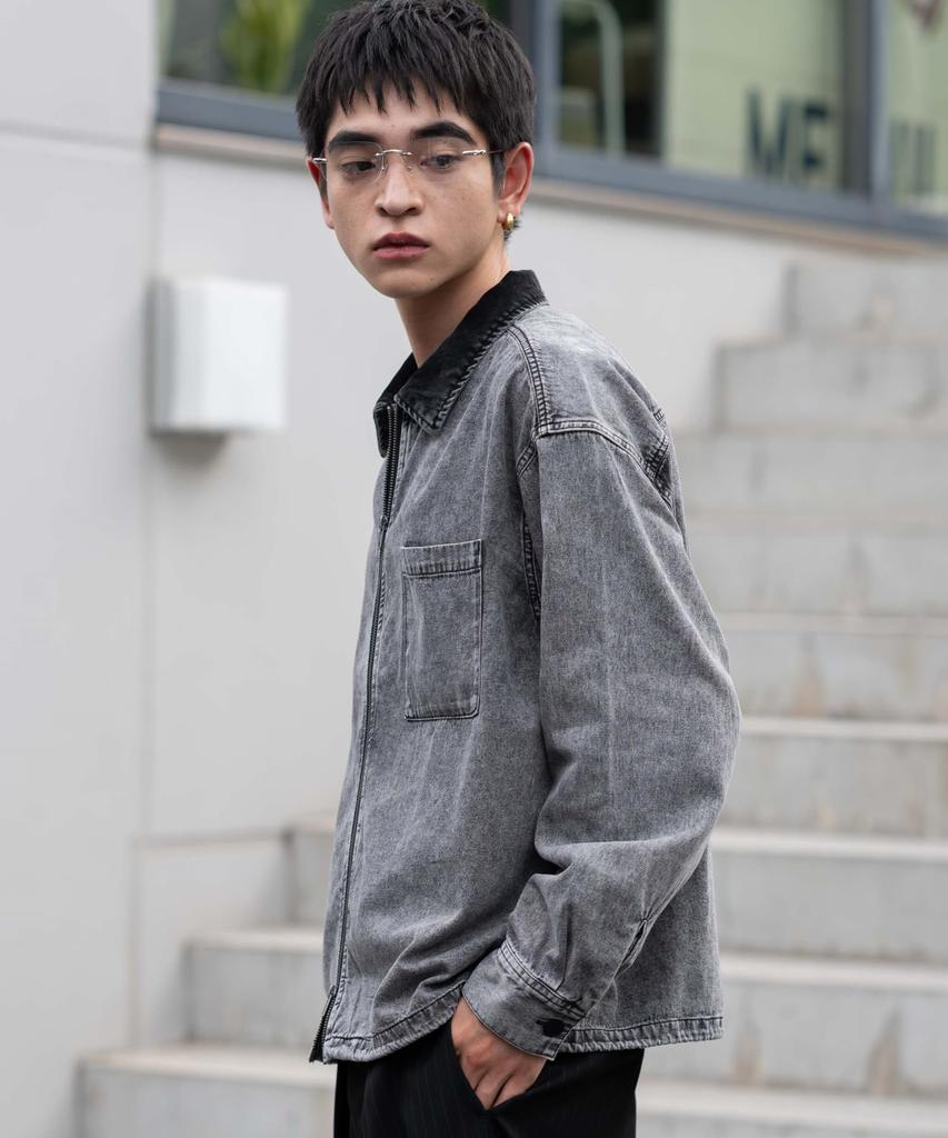 WEGO Denim Shirt Size Denim Black Men's Jacket, M,