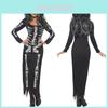 Plus Halloween Mitternachts-Horror Vampir Skelett Kostüm Langes Ausgefallenes Kleid Outfit für Gruselige Veranstaltungen