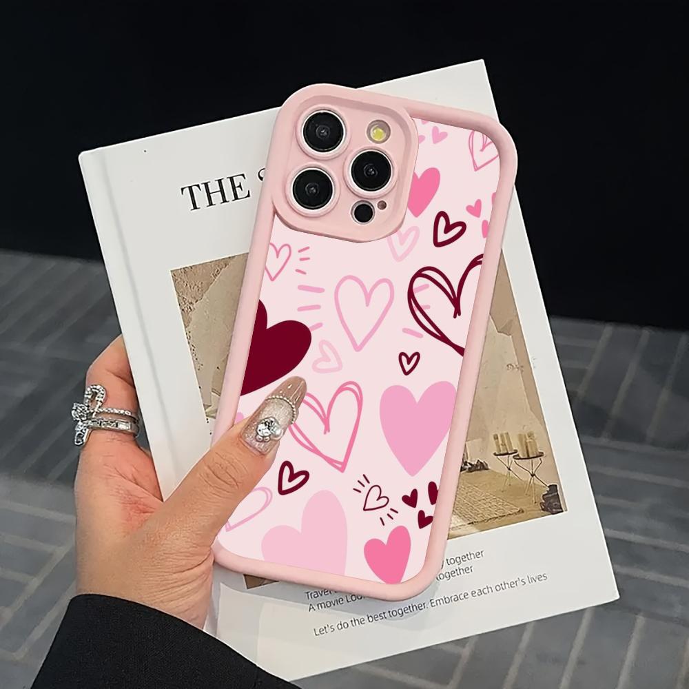 Pink cartoon heart-shaped design phone case suitable for iPhone 17 16 15 14 13 12 11 Pro/Max/Plus anti drop and shockproof