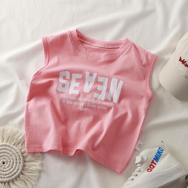 

Детский хлопковый жилет без рукавов в корейском стиле, летняя футболка-пуловер с принтом букв 100cm синий