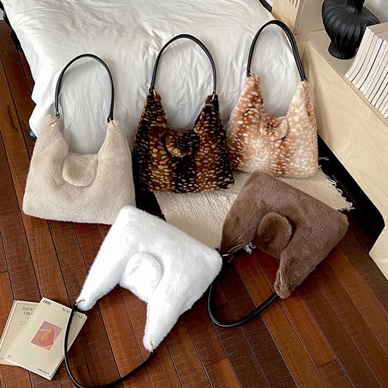 Yogodlns Soft Plush Women's Small Handbags Simple Faux Fur Female Fluffy Clutch Purse Winter Fashion Furry Tote Solid Color Shoulder Bags
