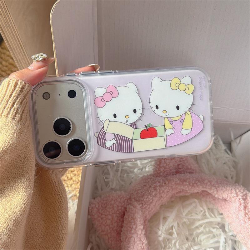

Red Apple Cartoon Cat Phone Case for iPhone 17/16 Pro Max/15/14 - Girly Heart Design iPhone 17