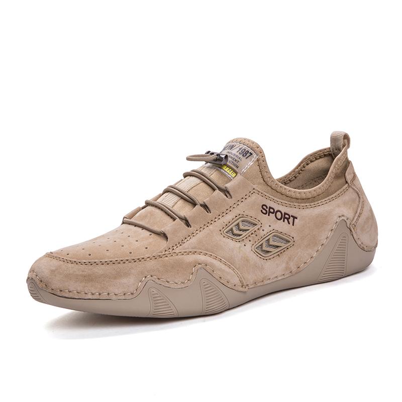 Fashion Men Casual Footwear Sand Gray Spring Autumn Daily Suede Leather Sneakers Lace-Up Young Men Shoes 2022 Newest Outdoor Flats