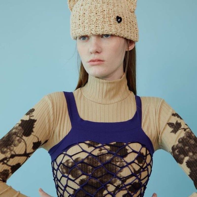 AWESOME NEEDS SS CAT KNIT HAT_BEIGE