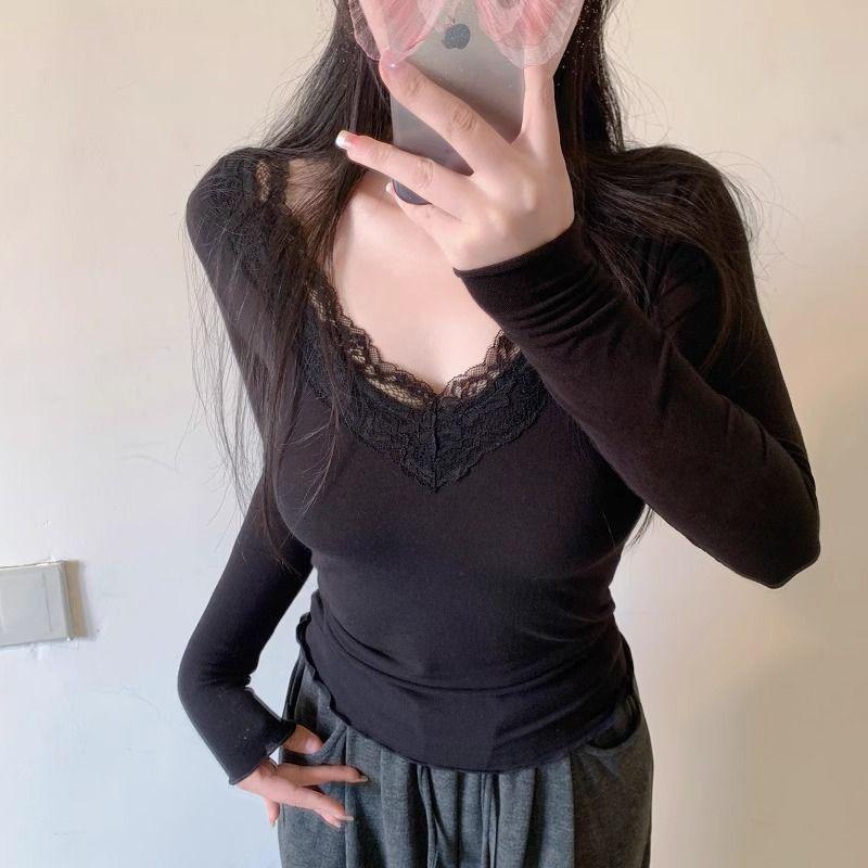 Damen Slim Fit Spitze Langarm Crop Top – Pure Desire Stil Frühling/Herbst Basisschicht