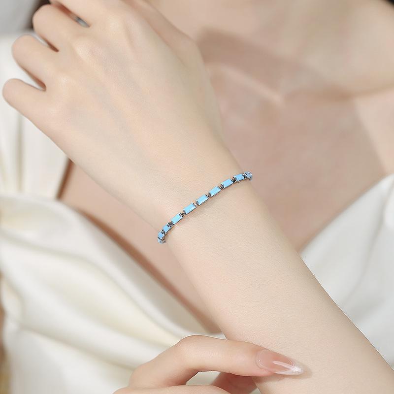 Light Luxury Blue Rectangular Turquoise Bracelet for Women – Premium Elegant Delicate Hand Jewelry