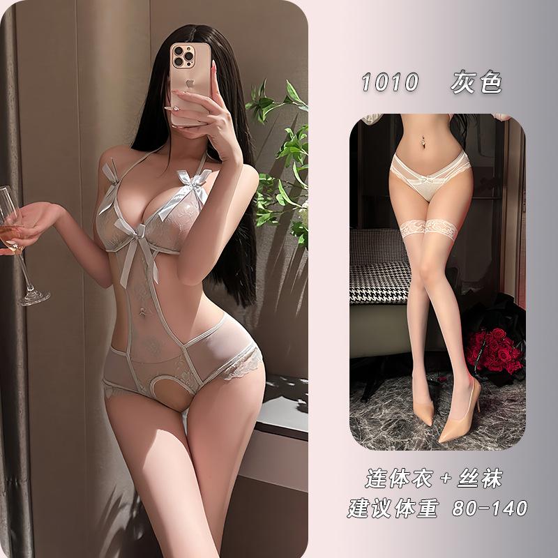 Ye Yu erotic underwear pure lace onesie sexy open crotch free flirting pajamas women