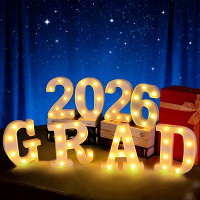Yousheng 8/9Pcs 2026 Grad Light-up Letter Sign LED Marquee Letter Light Battery Powered Kindergarten High School College Graduation Party Decor