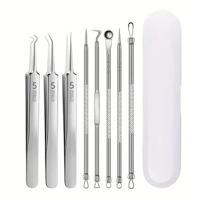 8 Pcs Blackhead Remover Kit – Stainless Steel Blemish & Acne Extraction Tools – Professional Pimple Popper Set for All Skin