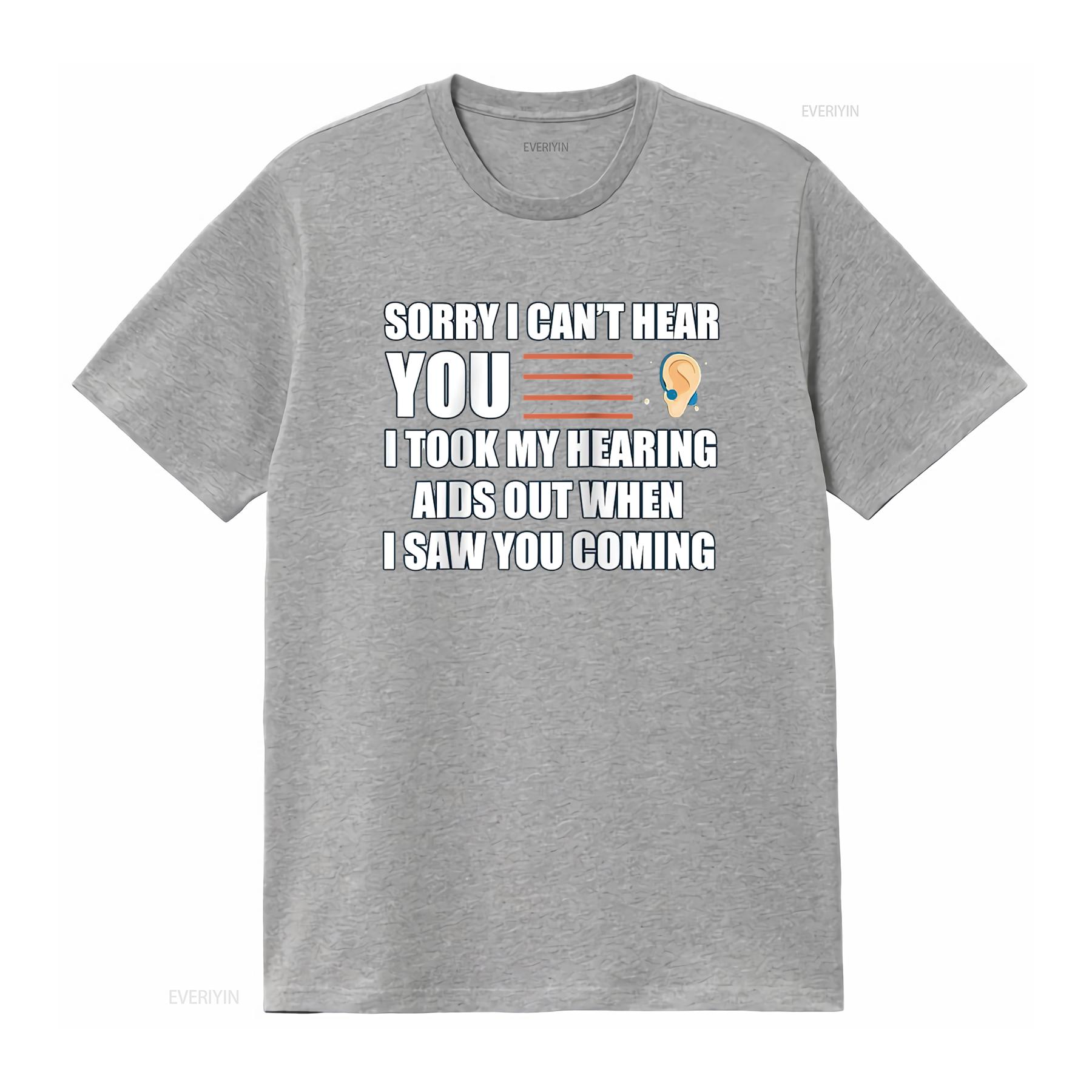 

Womens T Shirt Sorry I can hear you Funny Hearing Aids Raglan Baseball Black vintage Washed Soft designer clothes homme graphic S
