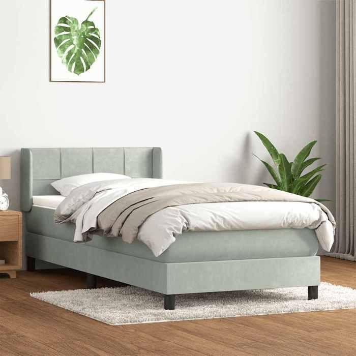 VidaXL Slatted Bed Base and Mattress Light Grey 90x220 Cm Velvet 3318141