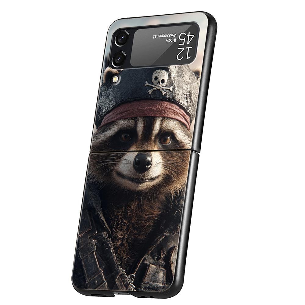 Hard PC Phone Case For Samsung Galaxy Z Flip 7 6 5 4 Black Cover For Galaxy Z Flip 3 Foldable Shockproof Capas Mapache Funda Bag