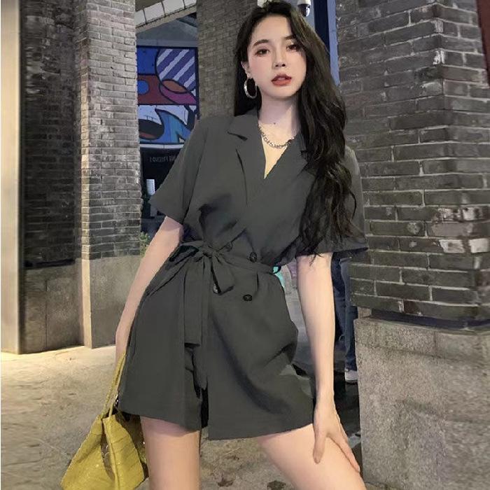 

Женский модный комбинезон 2025: Летний комбинезон-юбка с высокой талией, свободного кроя, с широкими штанинами Large серый