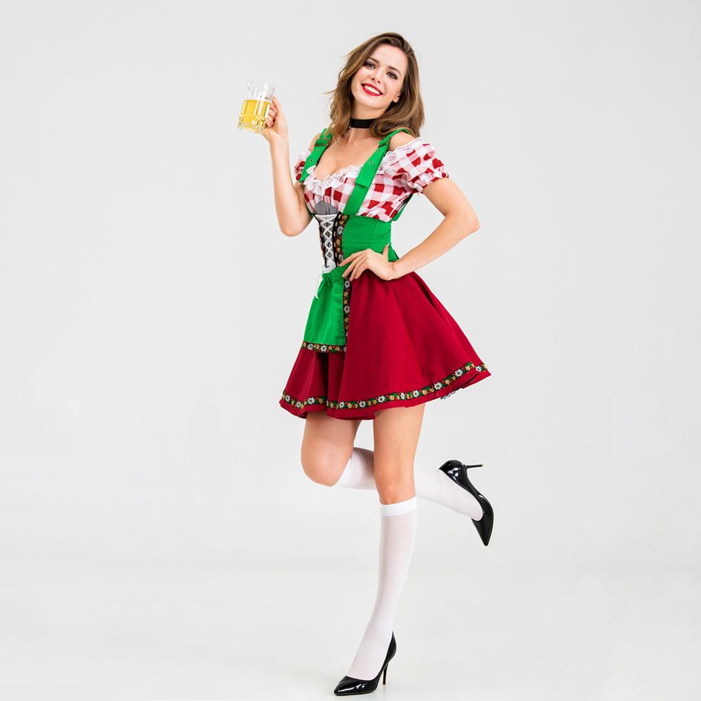 Traditional Bavarian Festival Costume Dress for Women Style Outfit with and Checkered Top