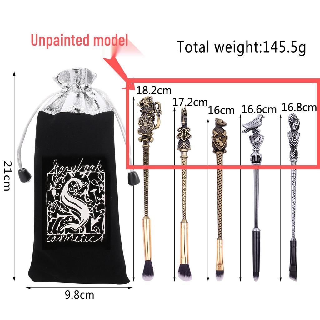 Harry Potter School Crest Eyeshadow Brush Set: 5 Midi Fox Metal-Handled Beauty Tools
