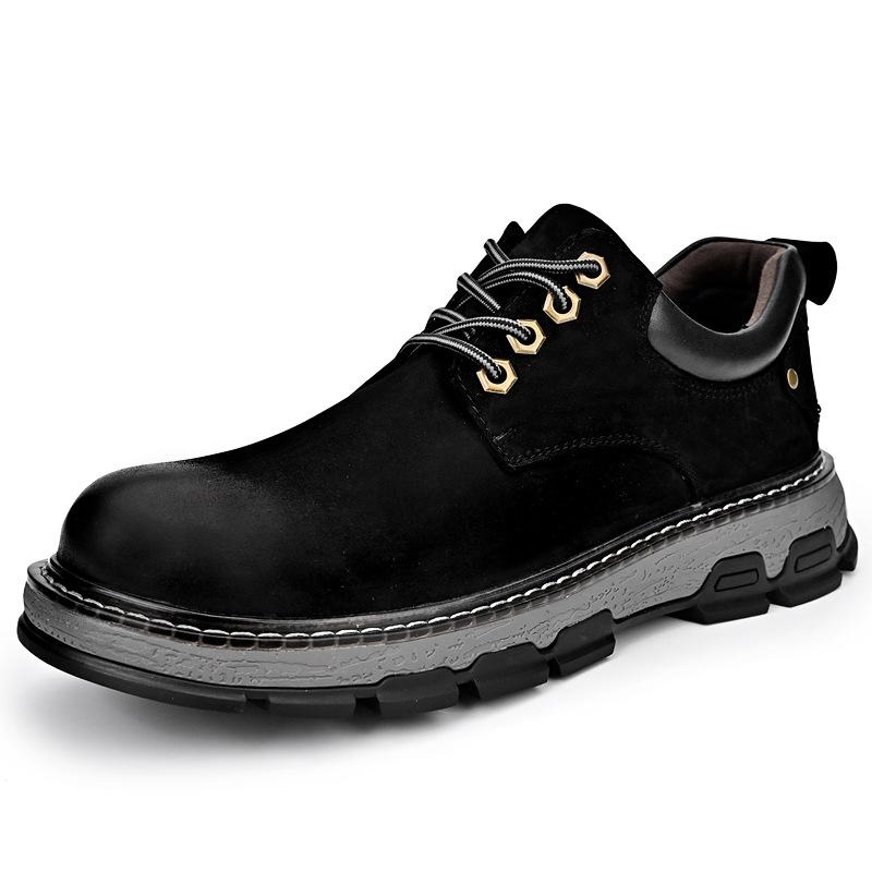 Work Shoes Men's Low-Top New Autumn Genuine Leather Breathable Casual Shoes Trendy All-Matching Outdoor Wear-Resistant Big Head Shoes