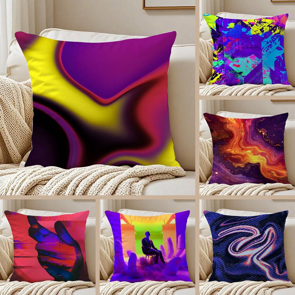 Cyberpunk Gradient Tone Pillow Case Anti-dustmite Pillowcase Invisible Zipper Silky Short Plush Sofa Cushion Cover