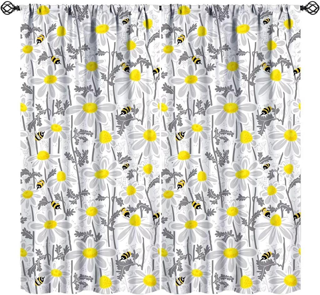 Pink Orange Flower Curtains Girls Bedroom Retro Hippie Groovy Daisy Floral Print Window Treatments Kids Curtain Polyester Ideal For