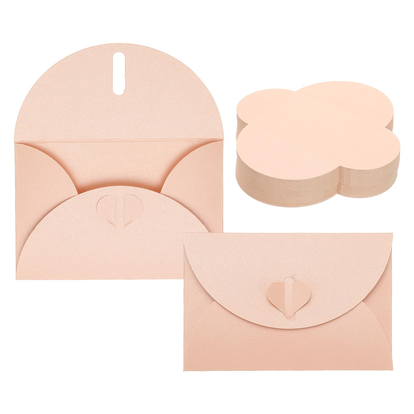 100Pcs Small Envelopes Mini Gift Cards Envelope 250gsm Pearl Coated Paper Heart Clasp for Invitation Wedding Greeting Graduation розовый
