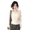 Slant Shoulder Straps Short-sleeved T-shirt Women's Summer Wear Design Off-the-shoulder Tee Irregular Slim Slim-fitting Spice Girl Top