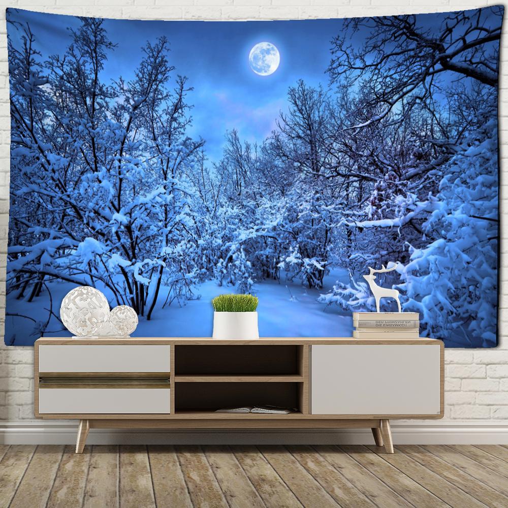 Nach Schnee Wald Nacht Ansicht Wandteppich Hängen Böhmischen Mystische Hexerei Kunst Ästhetik Zimmer Home Decor