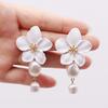 Pendientes franceses de lujo con forma de flor de tulipán rosa y perla para mujer, pendientes exquisitos de circonita coreana, regalo de joyería de Navidad para fiesta