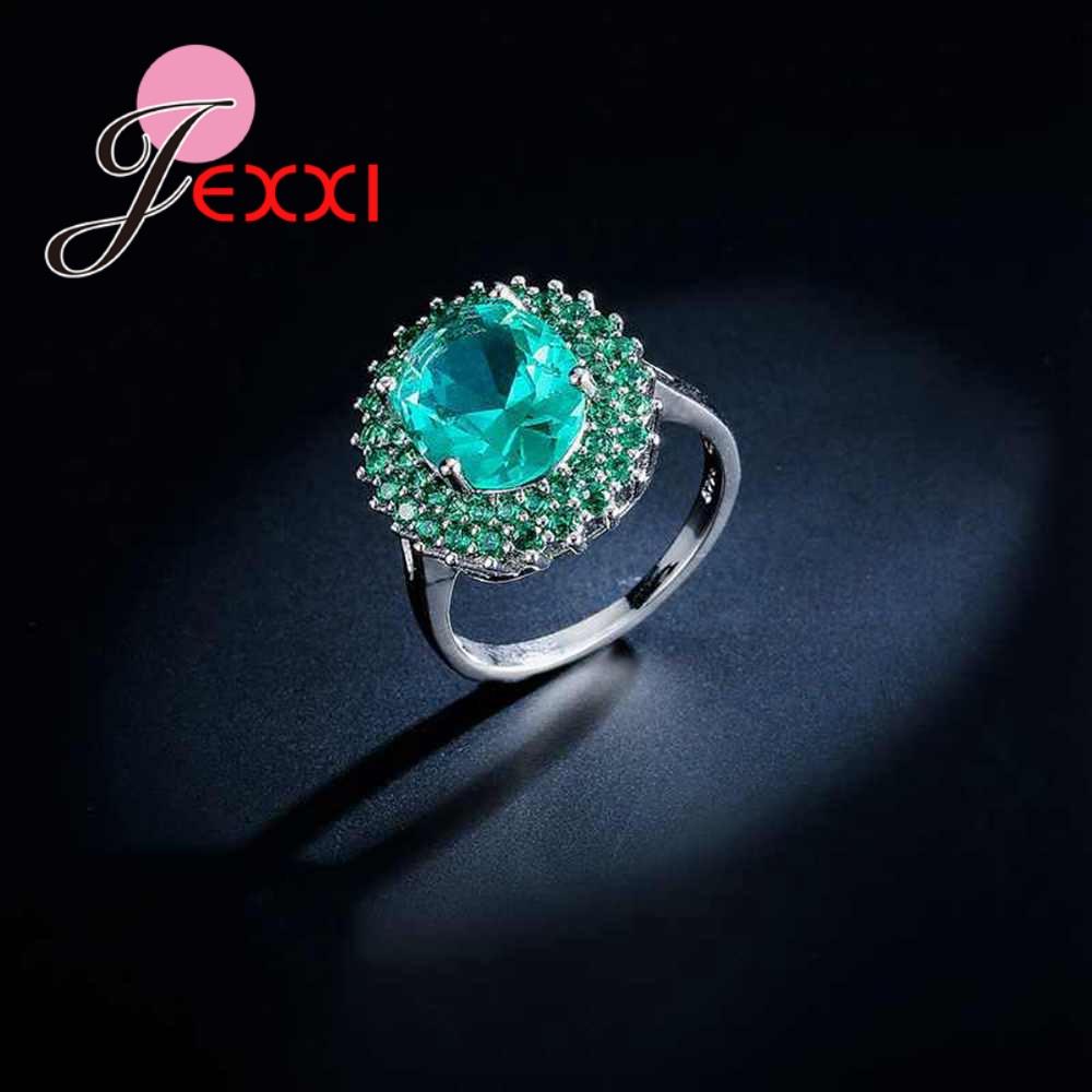 Trendy Wedding 925 Sterling Silver Rings For Brides Green Cubic Zirconia Crystal Bands Style Proposal Ring Women Jewelry