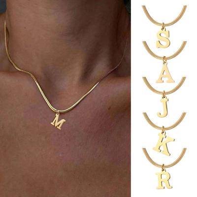 Letter Pendant Necklace Snake Bone Chain Initial Pendant Adjustable with Extended Chain Golded