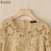 ZANZEA Women Summer Round Neck 3/4 Sleeve Casual Patchwork Lace Crochet Blouse